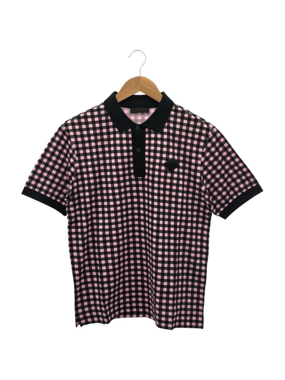 Prada Pink Gingham Check Triangle Logo Polo